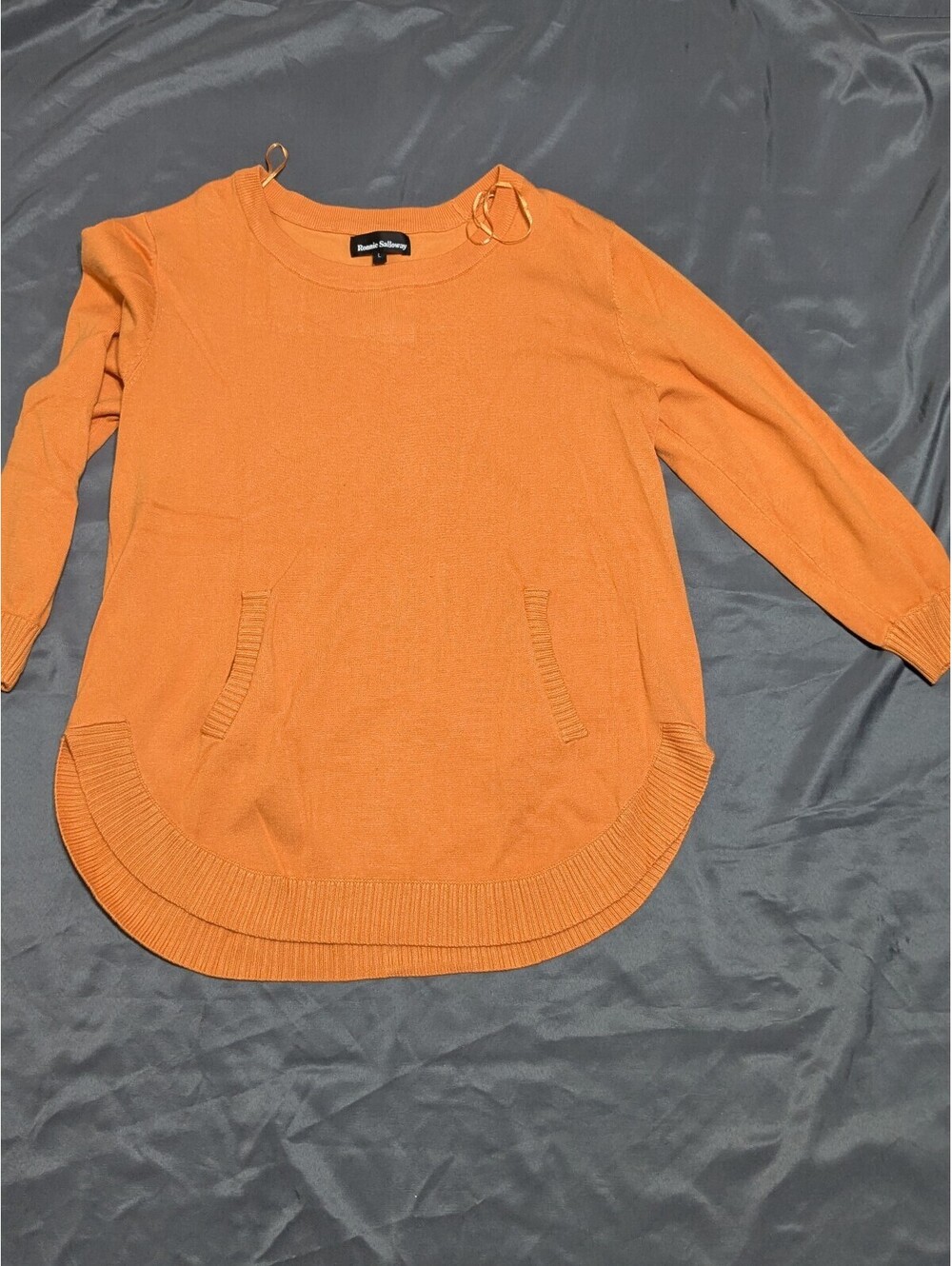 Ronnie Salloway Orange Knit Pullover Sweater with Pockets Size L